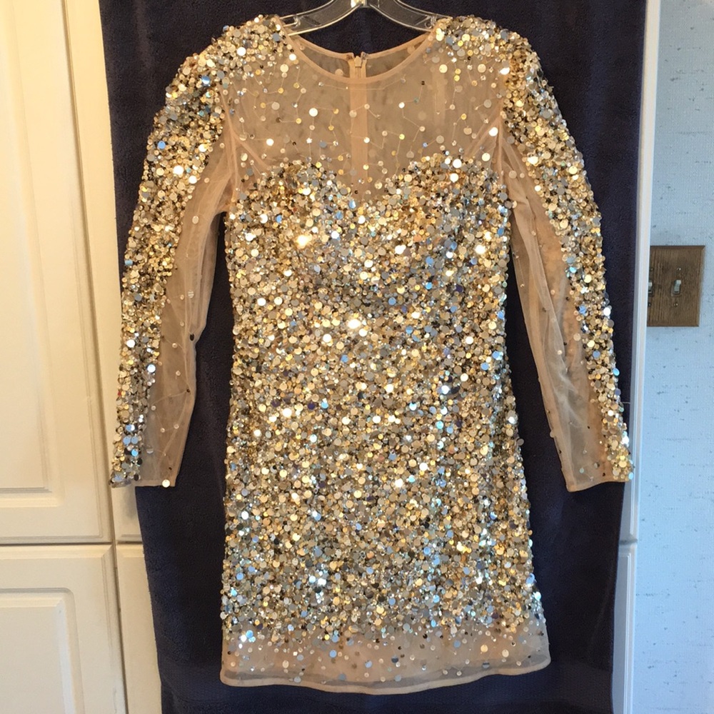 Sherri Hill Gold Sequin Midi Dress